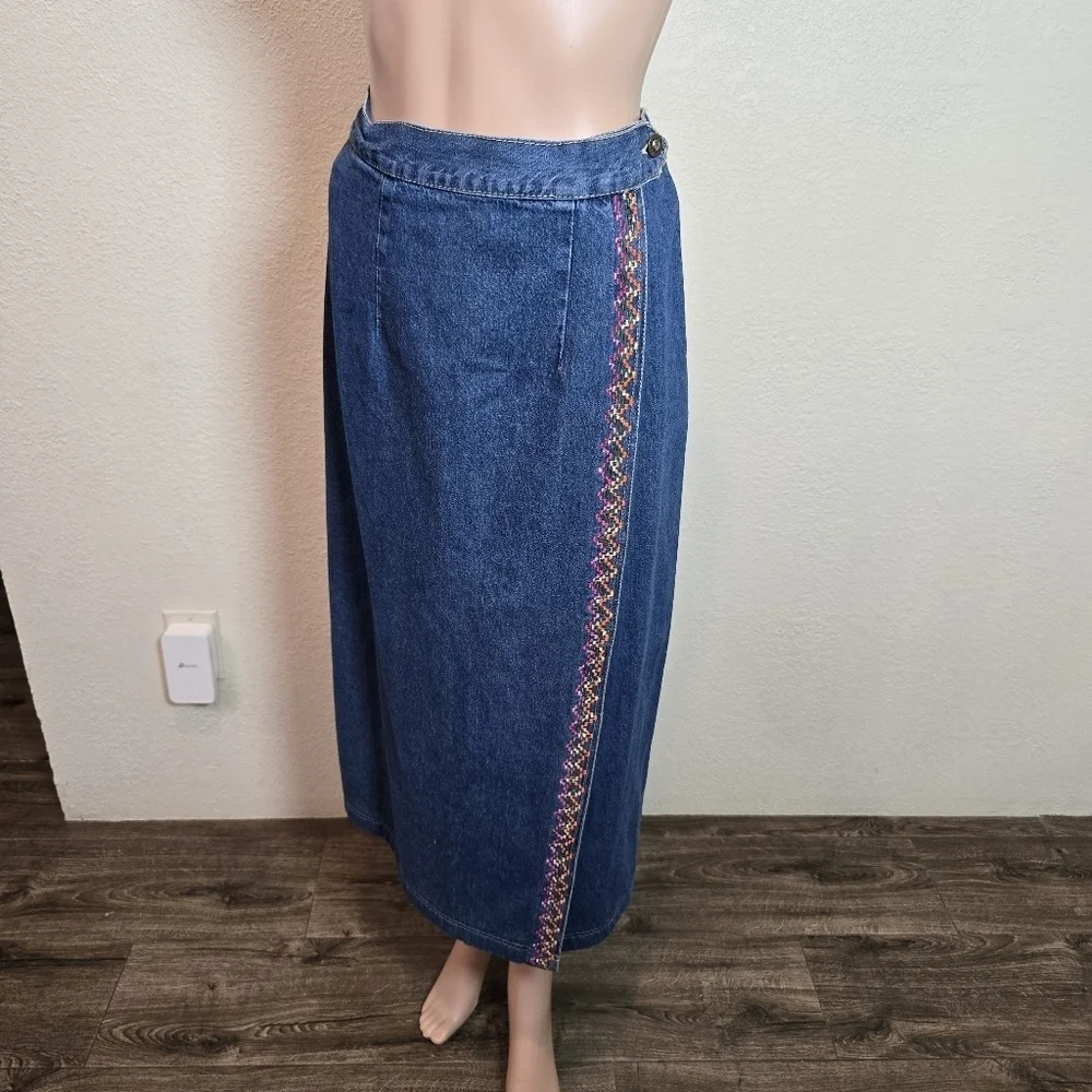 Rhythm Blue Women’s Embroidered Floral Denim Jacket Sz LgSkirt Maxi Set Size Med